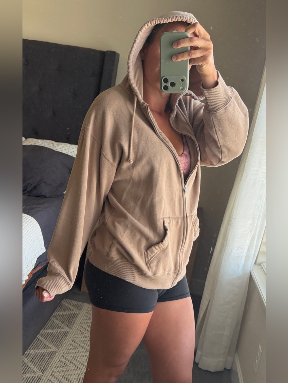 Hollister Oversized Zip Up Hoodie in Taupe Tan Earth Tone Neutral